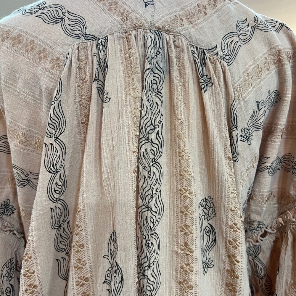 Free People New Romantics Pink Cotton Gauze Embroidered Kimono Wrap Top Small - Picture 10 of 12
